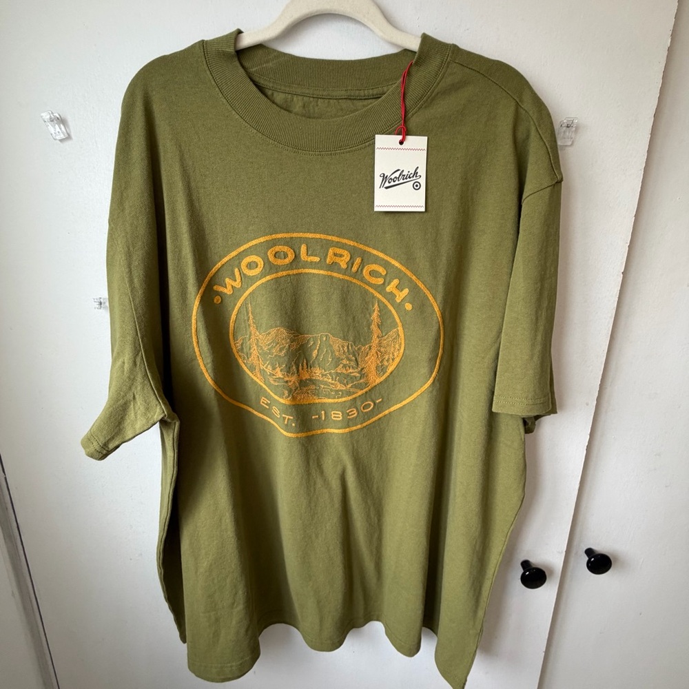 Woolrich Olive T-Shirt with Mountain Design